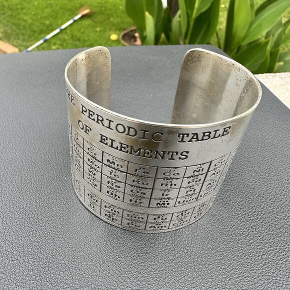 Periodic Table Of Elements Cuff Bracelet Silver Tone Wide Men’s Unisex Chemistry - Picture 3 of 5
